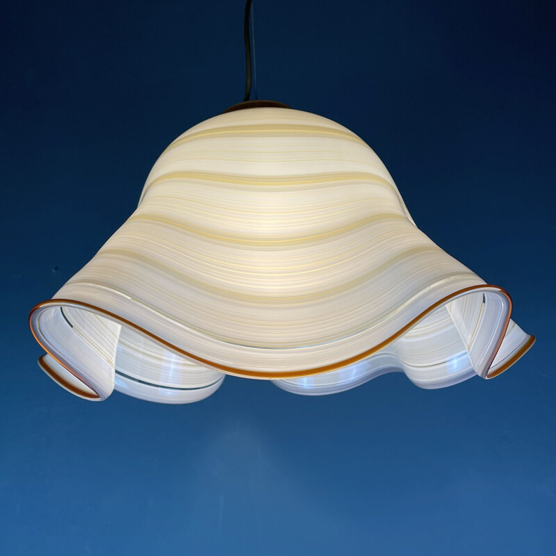 Mid-century beige swirl murano glass pendant lamp Fazzoletto De Majo Murano Venezia, Italy 1970s 