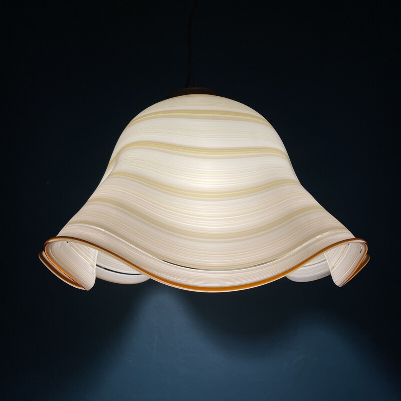 Mid-century beige swirl murano glass pendant lamp Fazzoletto De Majo Murano Venezia, Italy 1970s 