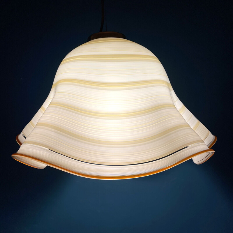 Mid-century beige swirl murano glass pendant lamp Fazzoletto De Majo Murano Venezia, Italy 1970s 