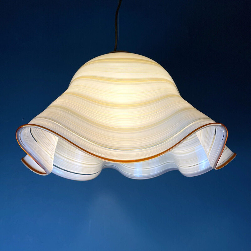 Mid-century beige swirl murano glass pendant lamp Fazzoletto De Majo Murano Venezia, Italy 1970s 