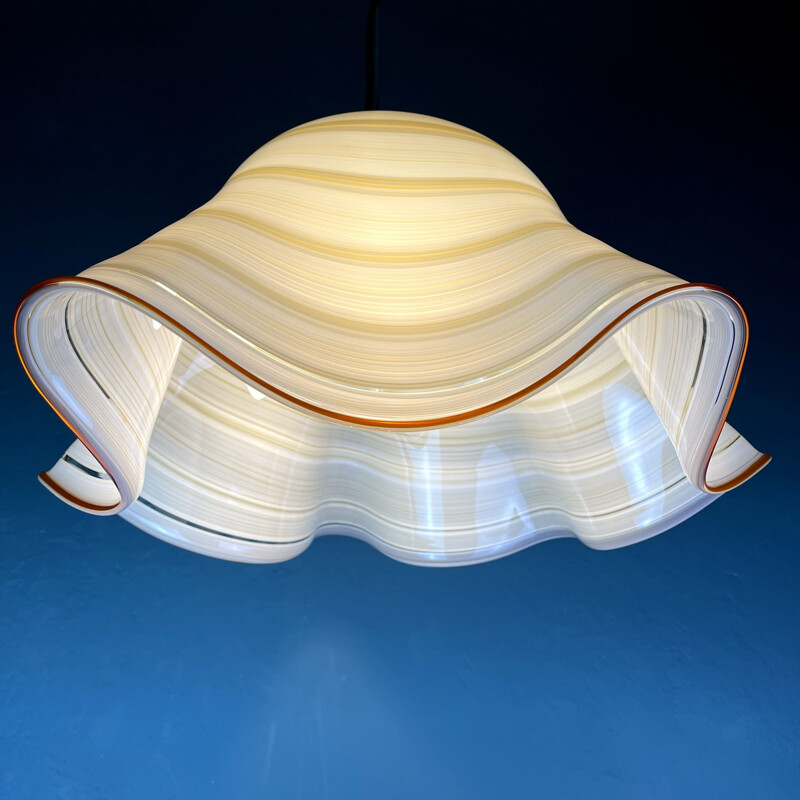 Mid-century beige swirl murano glass pendant lamp Fazzoletto De Majo Murano Venezia, Italy 1970s 