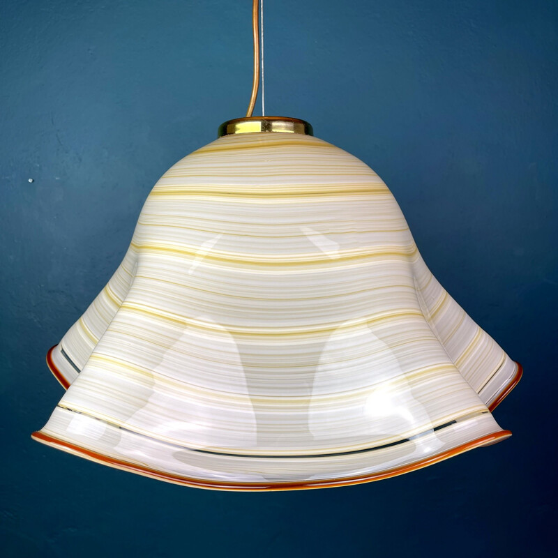 Mid-century beige swirl murano glass pendant lamp Fazzoletto De Majo Murano Venezia, Italy 1970s 