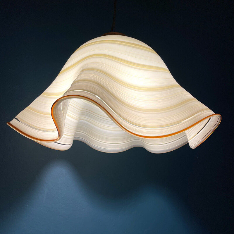 Mid-century beige swirl murano glass pendant lamp Fazzoletto De Majo Murano Venezia, Italy 1970s 