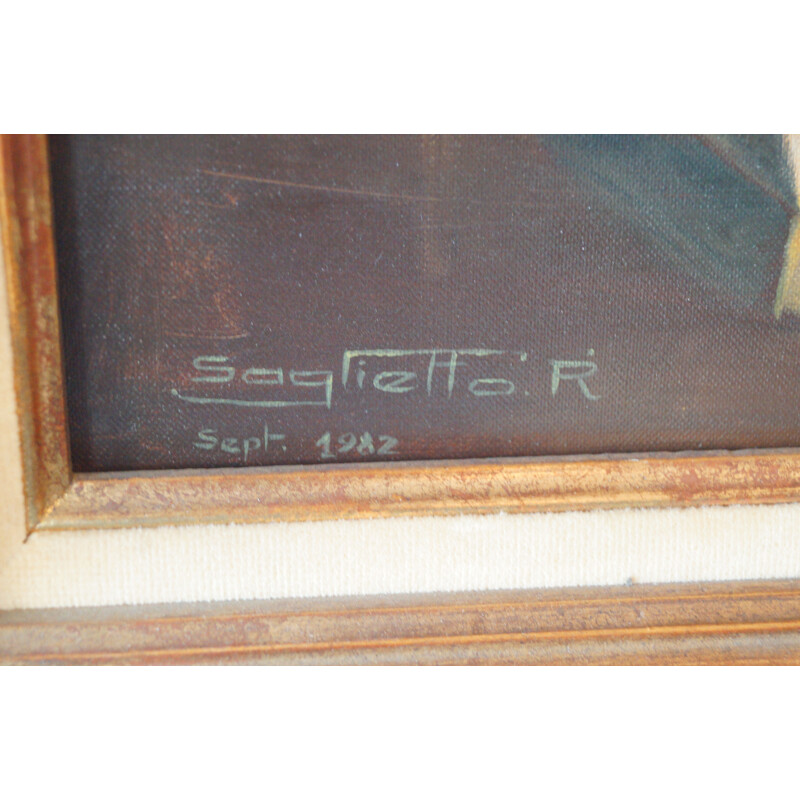 Huile sur toile vintage R. Saglietto, 1982