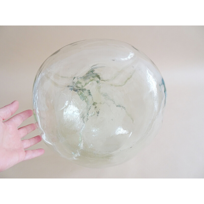 Grand flacon ballon en verre torsadé vintage