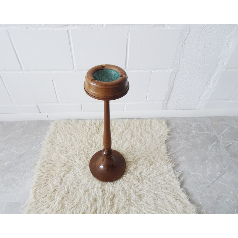 Mid-century standing ashtray made of wood and ceramic, 1930s