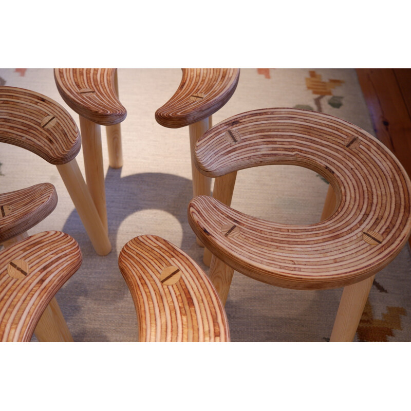 Set of mid-century 4 sauna stools for the Palace Hotel Helsinki, 1952