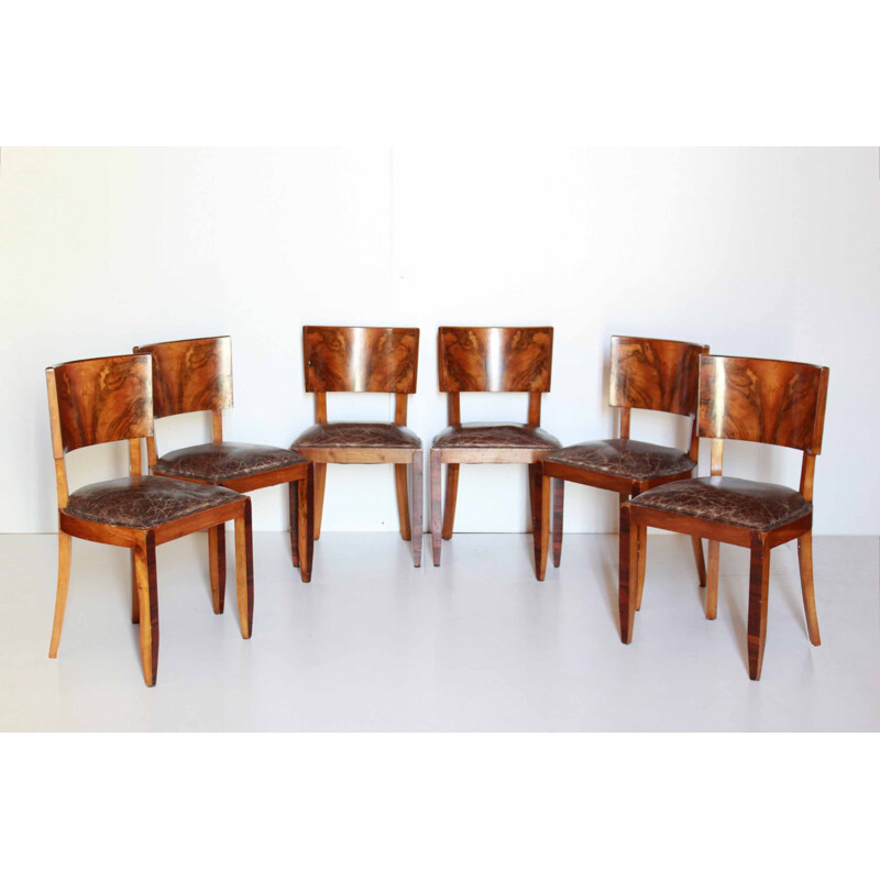 Set of 6 vintage french art deco dining chairs, 1930s