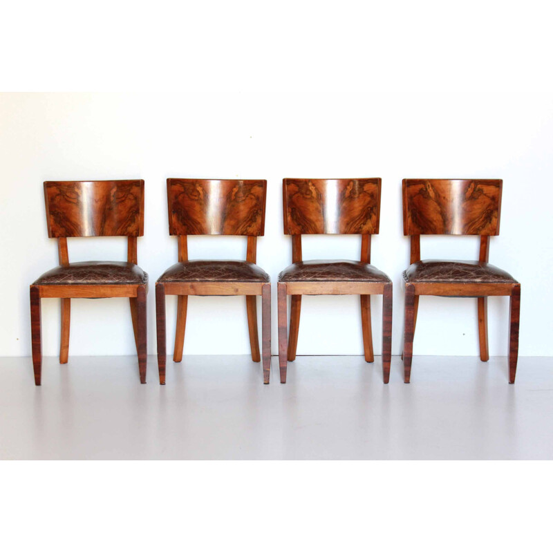 Set of 6 vintage french art deco dining chairs, 1930s