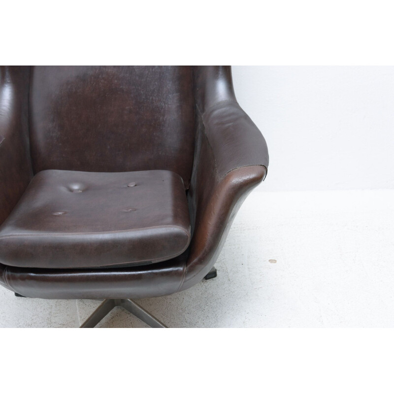 Pair of vintage leather swivel chairs by Up Zavody, Czechoslovakia 1970