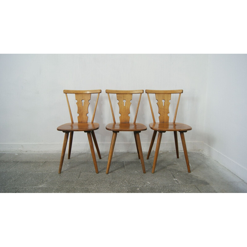 Ensemble de 6 chaises de salle à manger en hêtre brutaliste vintage pour Bombenstabil, 1960