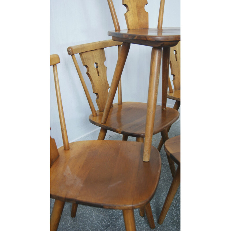 Set of 6 mid-century brutalist beech dining chairs from Bombenstabil, 1960s