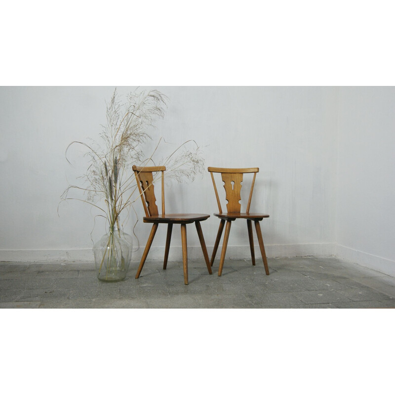 Conjunto de 6 cadeiras de jantar brutalistas de madeira de faia vintage para Bombenstabil, 1960