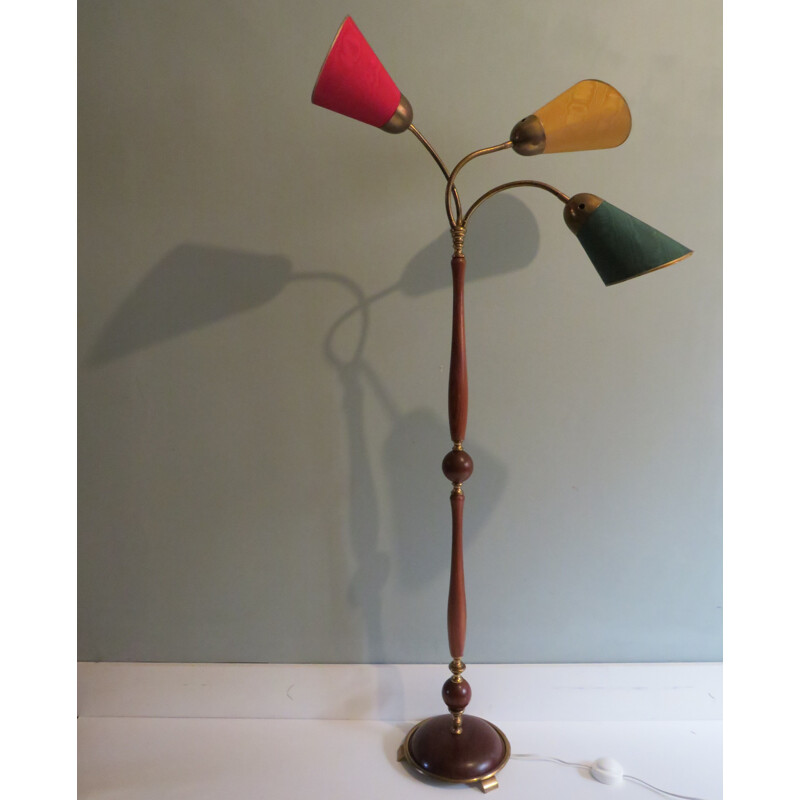 Vintage floor lamp with 3 colored lampshades, 1950s