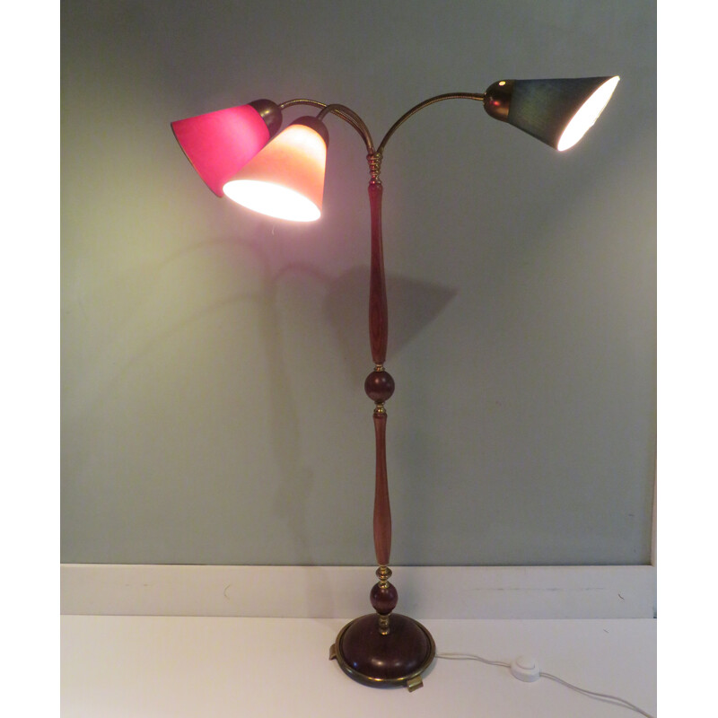 Vintage floor lamp with 3 colored lampshades, 1950s