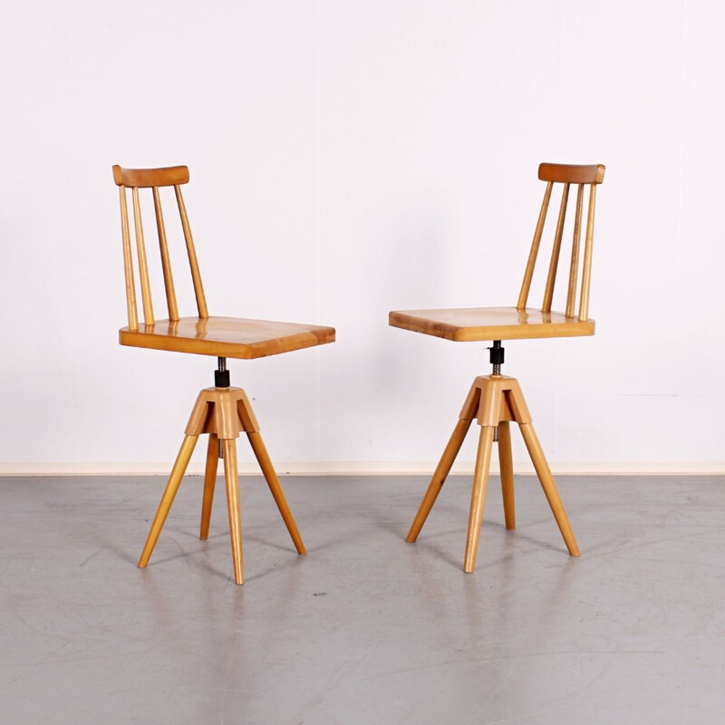 Pair of vintage wood swivel chairs, 1970s