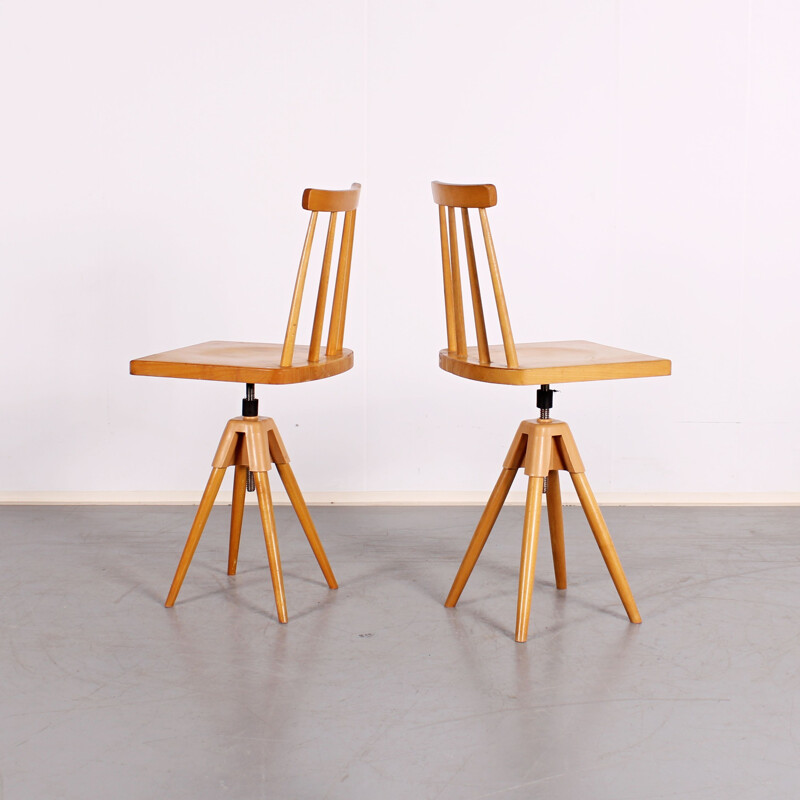 Pair of vintage wood swivel chairs, 1970s