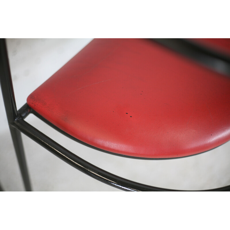 Set of 3 vintage steel and leather armchairs, France 1980