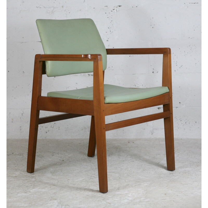 Scandinavian vintage armchair in wood and leatherette, 1975