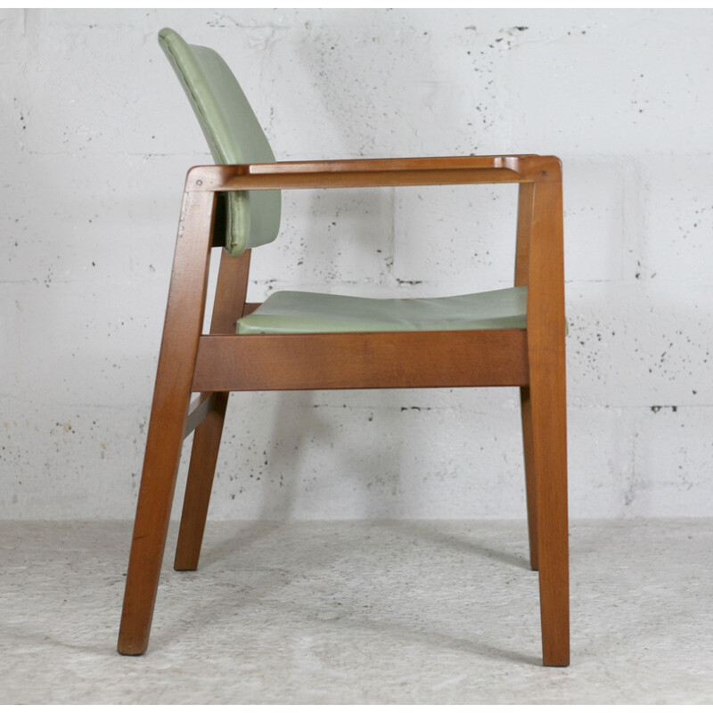 Poltrona vintage scandinava in legno e similpelle, 1975