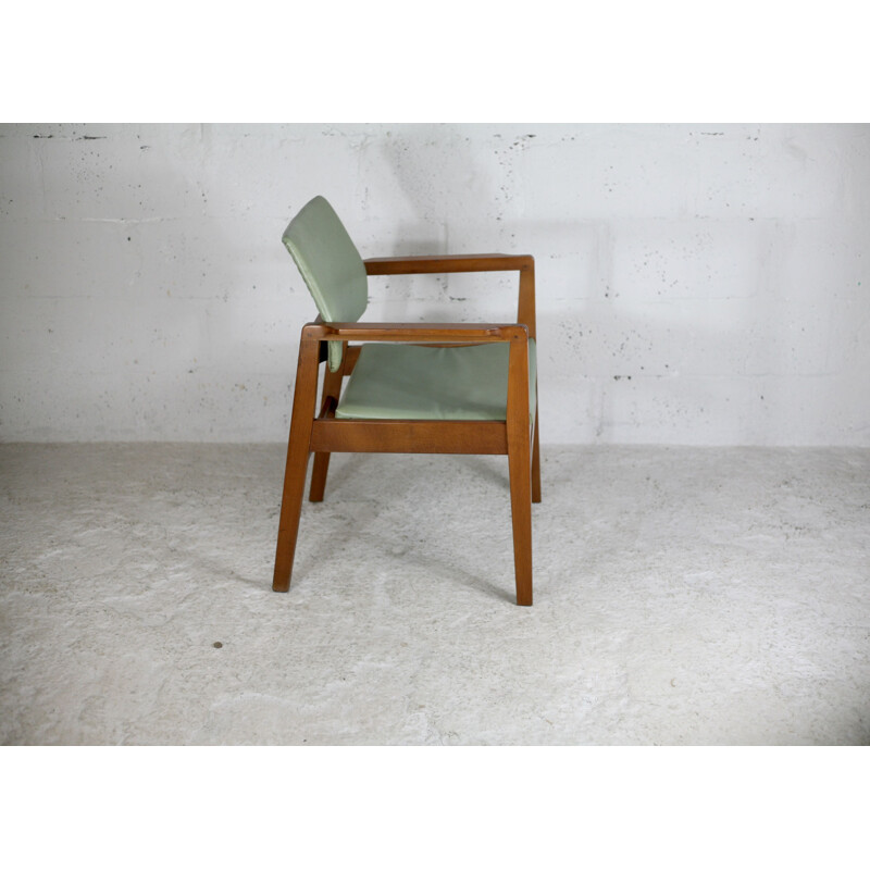 Scandinavian vintage armchair in wood and leatherette, 1975