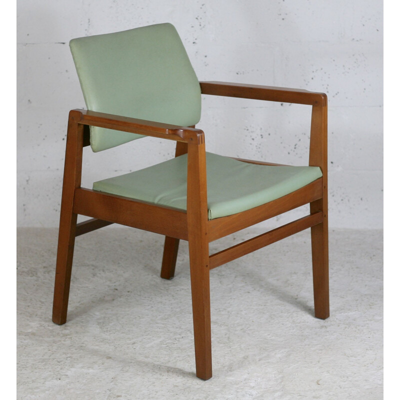 Scandinavian vintage armchair in wood and leatherette, 1975