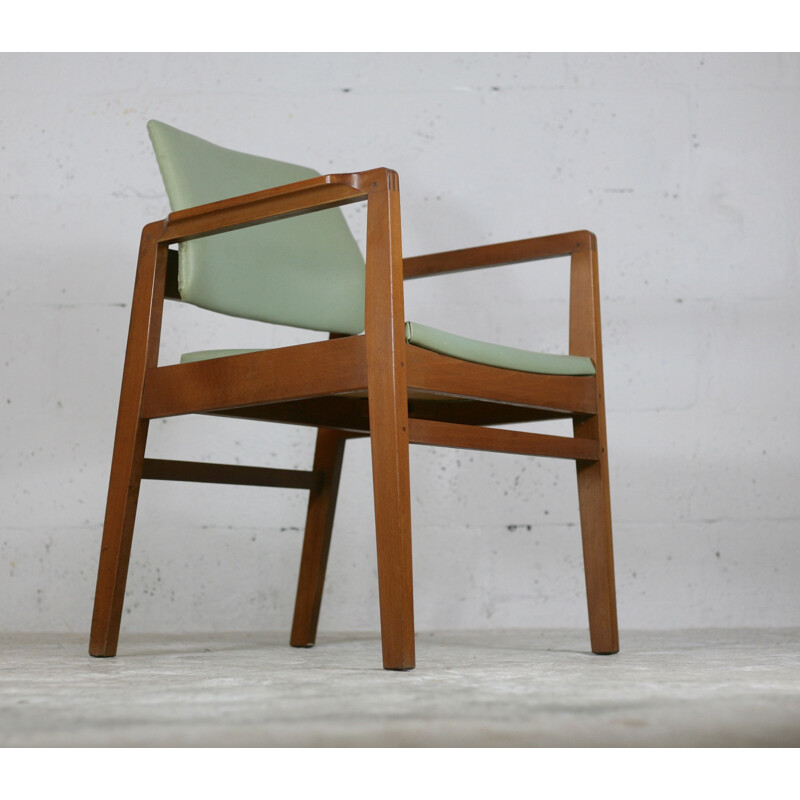 Poltrona vintage scandinava in legno e similpelle, 1975