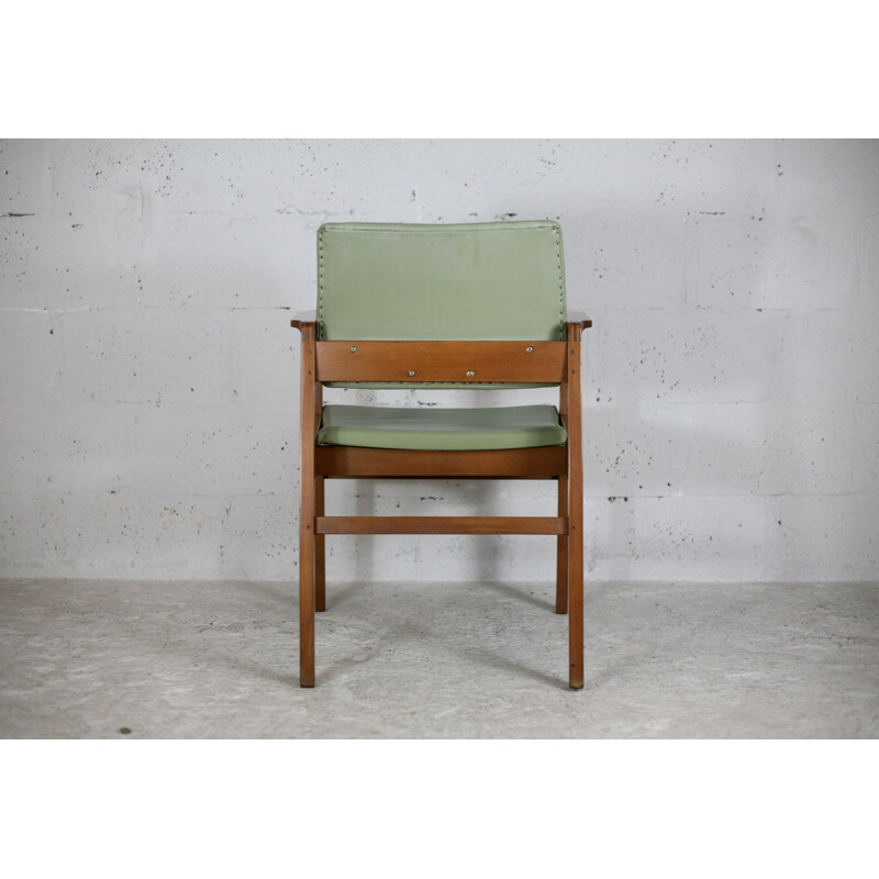 Scandinavische vintage fauteuil in hout en kunstleer, 1975