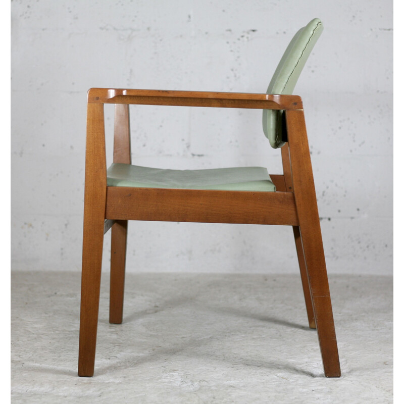 Scandinavian vintage armchair in wood and leatherette, 1975