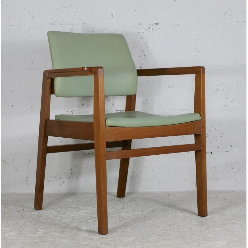 Scandinavische vintage fauteuil in hout en kunstleer, 1975