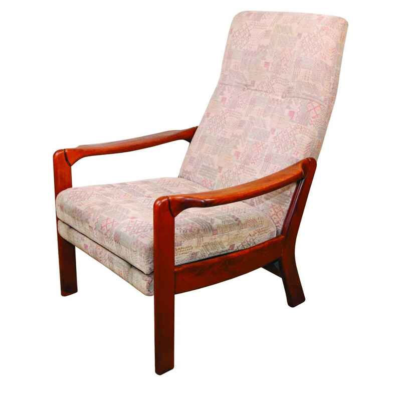 Danish vintage recliner armchair with folding footrest, 1960s