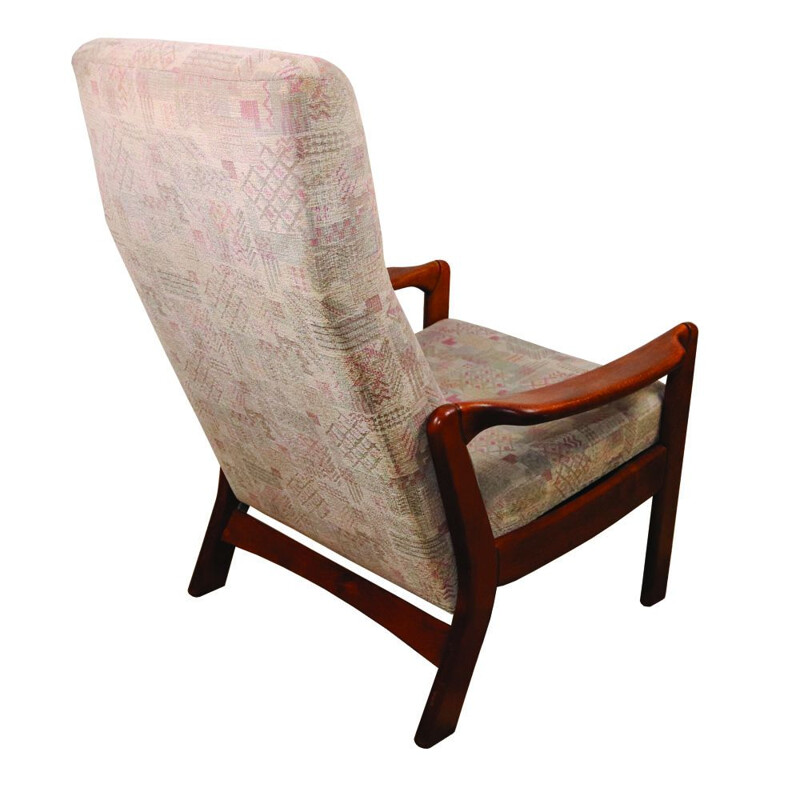 Danish vintage recliner armchair with folding footrest, 1960s