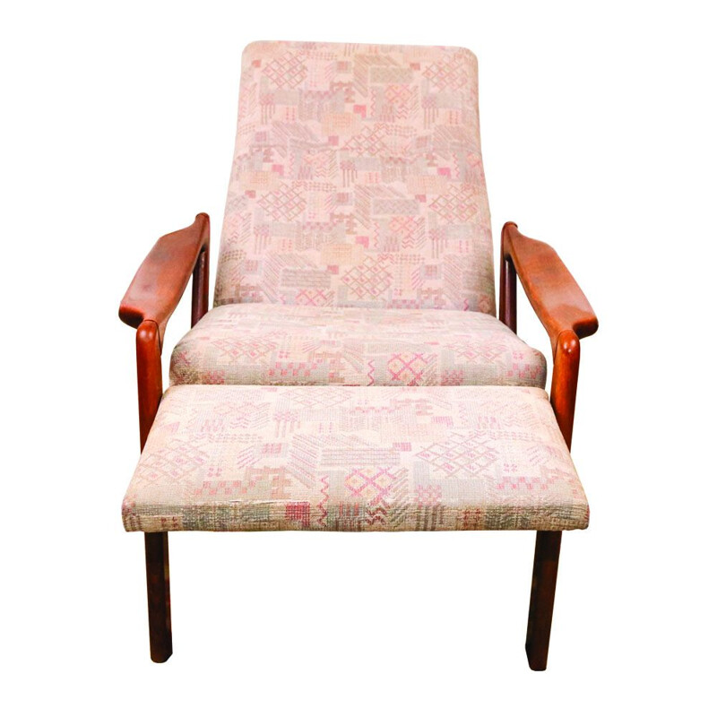 Vintage Deense fauteuil met opklapbare voetsteun, 1960