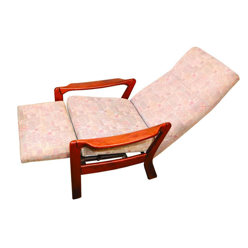 Danish vintage recliner armchair with folding footrest, 1960s