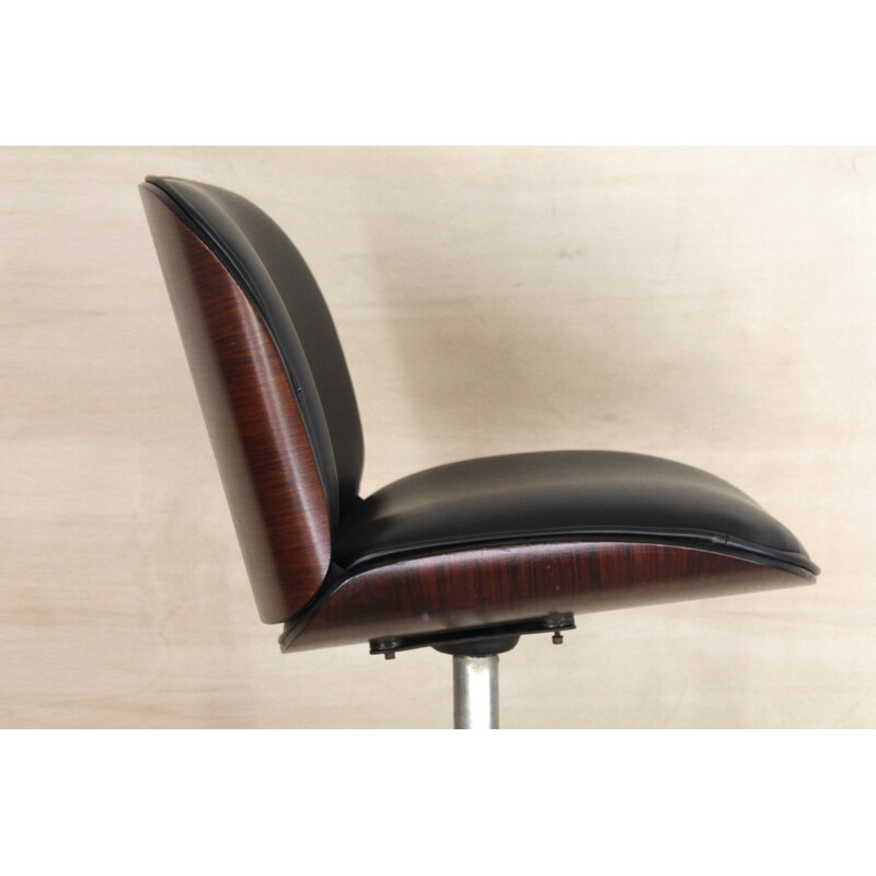 Vintage black leather office chair by Ico Parisi for Mim Roma, 1960s