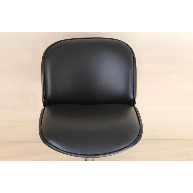 Vintage black leather office chair by Ico Parisi for Mim Roma, 1960s