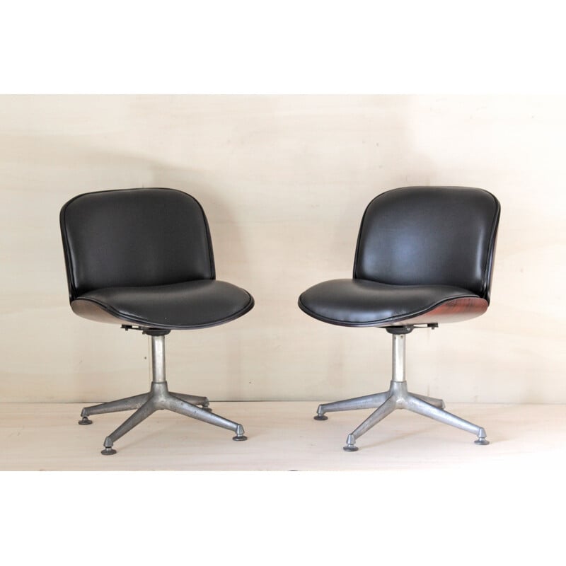 Vintage black leather office chair by Ico Parisi for Mim Roma, 1960s