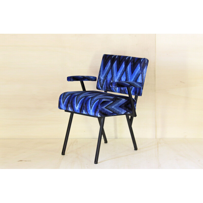 Zwart-blauwe vintage fauteuil, 1960