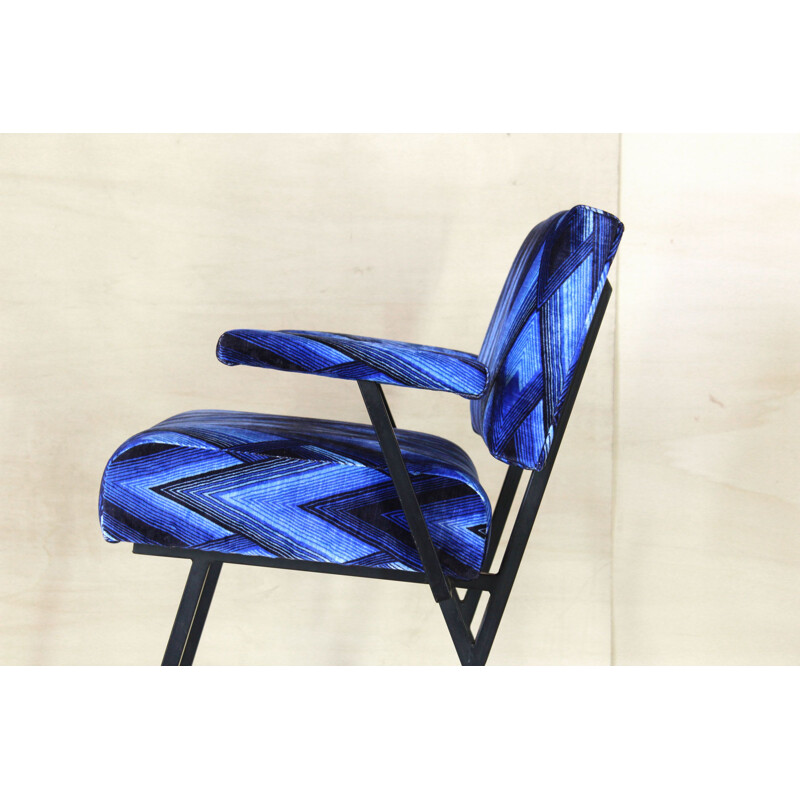Cadeira de braços preta e azul vintage, 1960