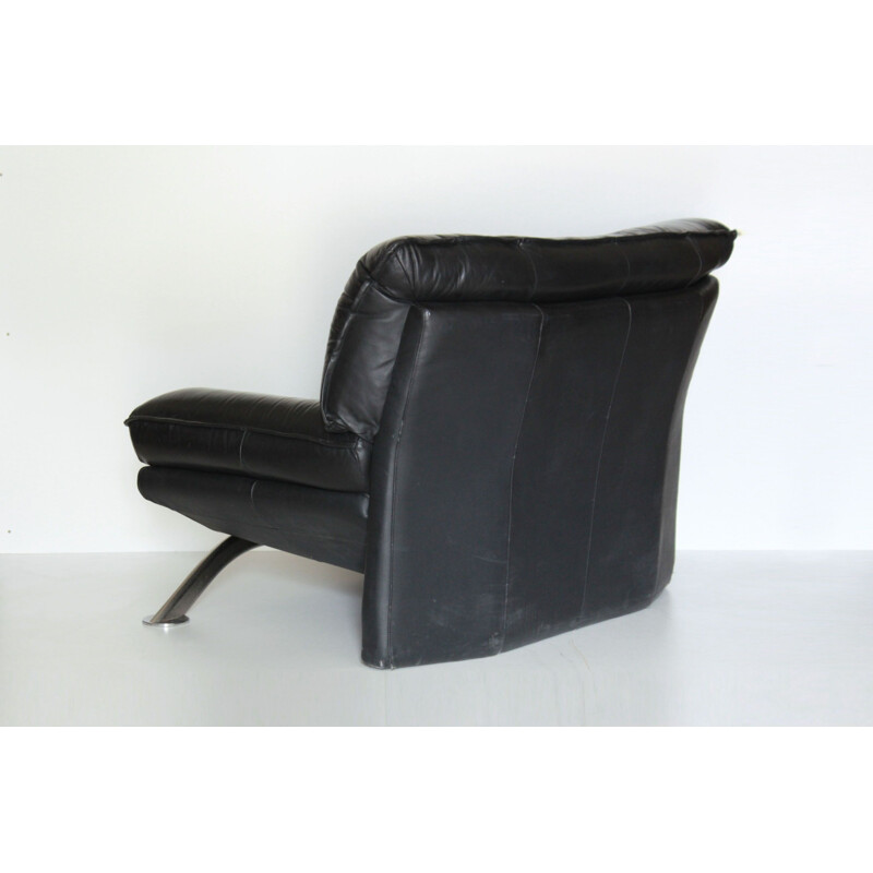 Vintage-Sessel aus schwarzem Leder, 1980