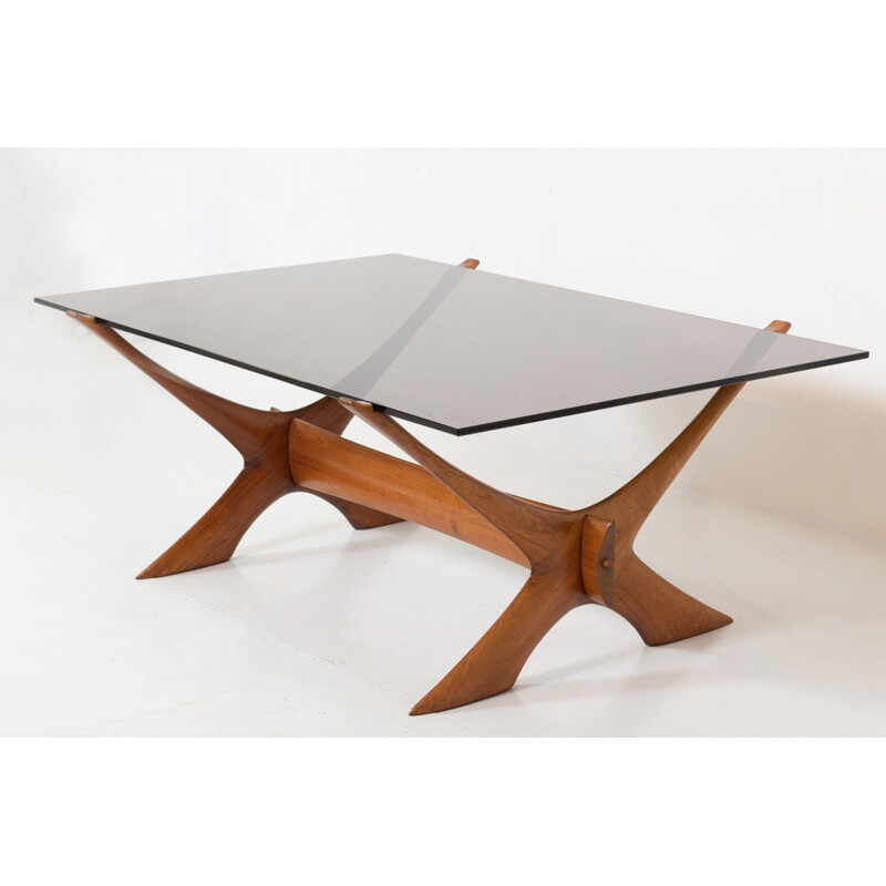 Vintage teak coffee table "Condor" with smoked glass by Fredrik Schriever-Abeln for Örebro, Sweden 1960