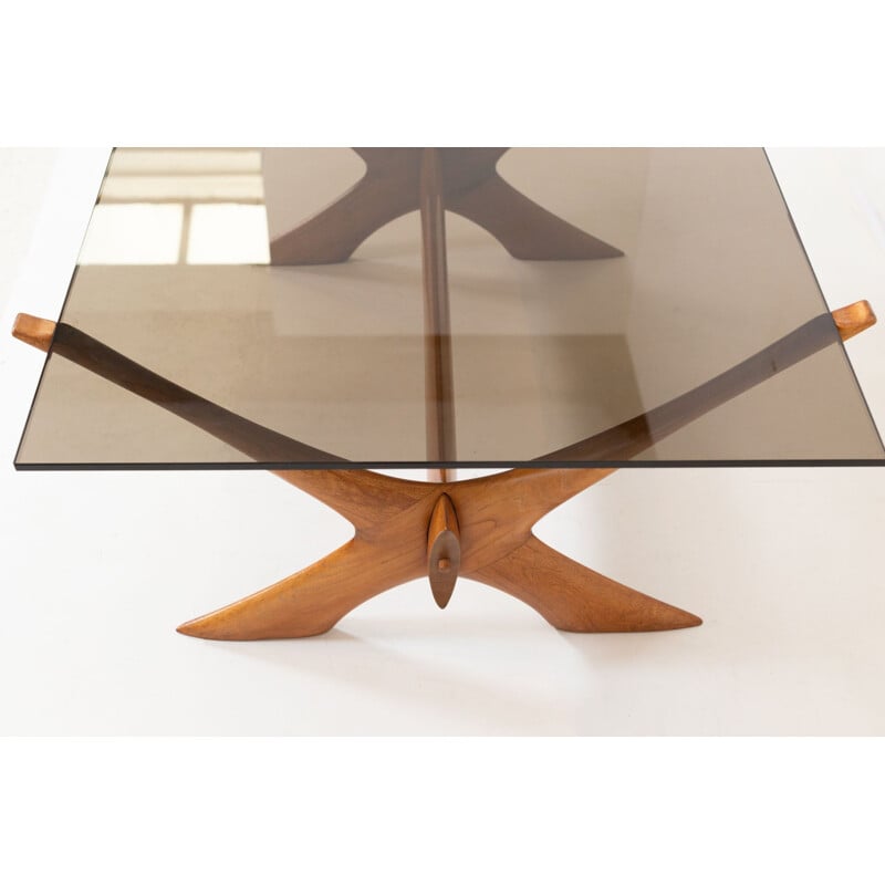 Vintage teak coffee table "Condor" with smoked glass by Fredrik Schriever-Abeln for Örebro, Sweden 1960