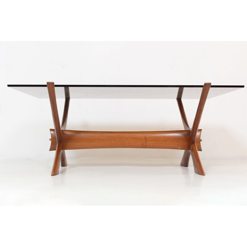 Vintage teak coffee table "Condor" with smoked glass by Fredrik Schriever-Abeln for Örebro, Sweden 1960