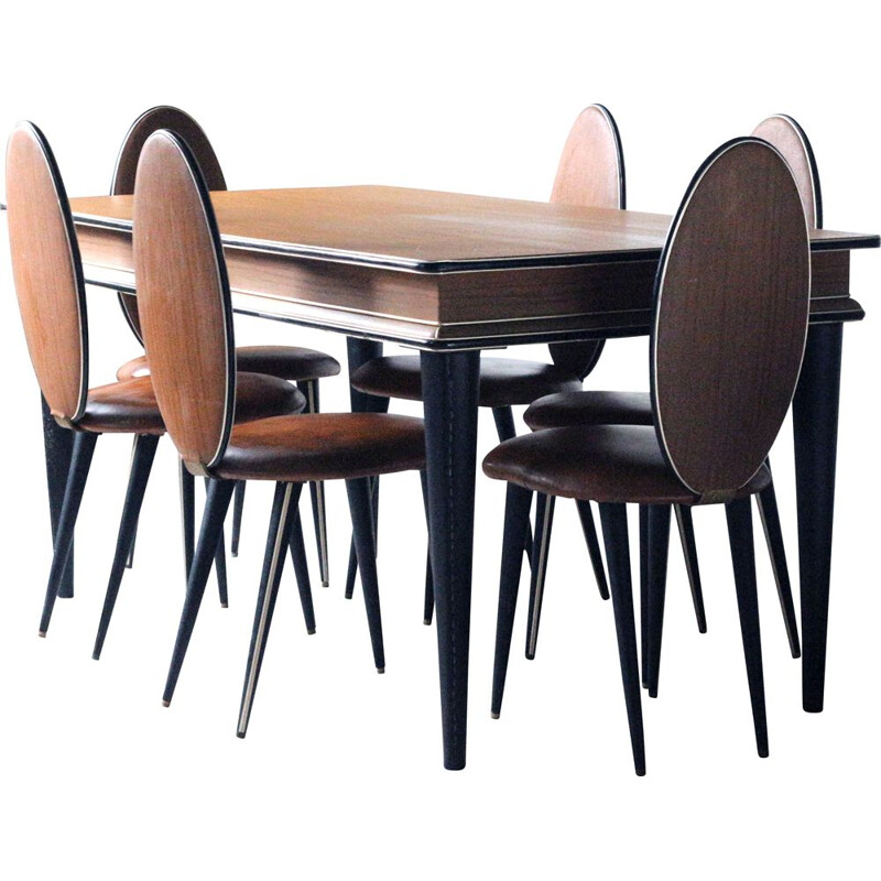 Mid-century dinning table & 6 chairs by Umberto Mascagni, Italy 1950's