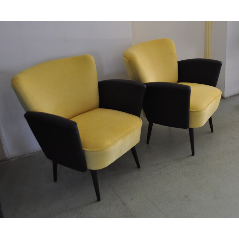 Pair of cocktail chairs in velvet fabric - 1950s