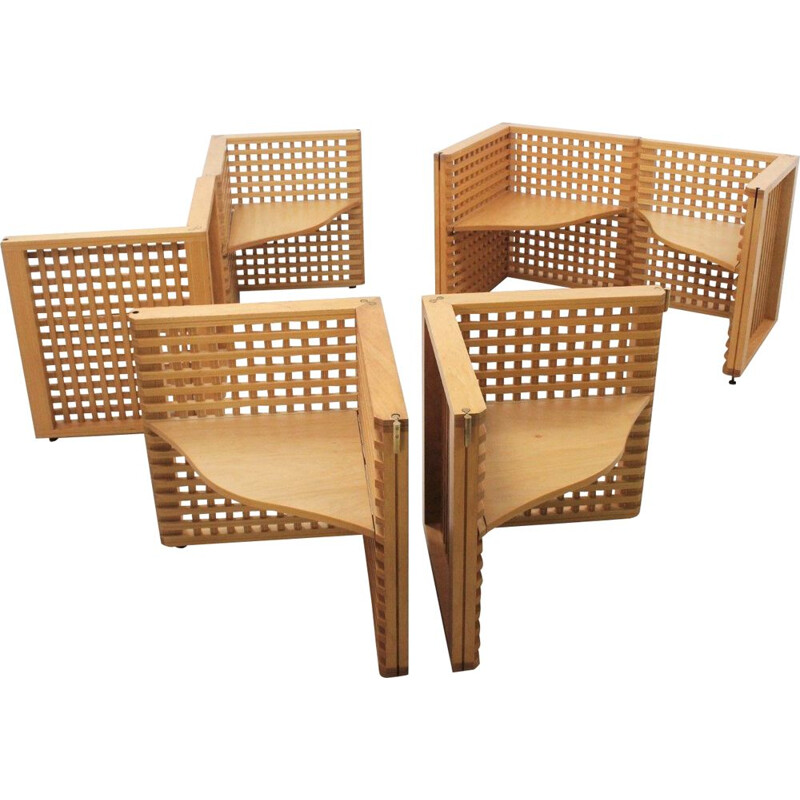 Ensemble de bancs modulaires vintage en caillebotis, 1980