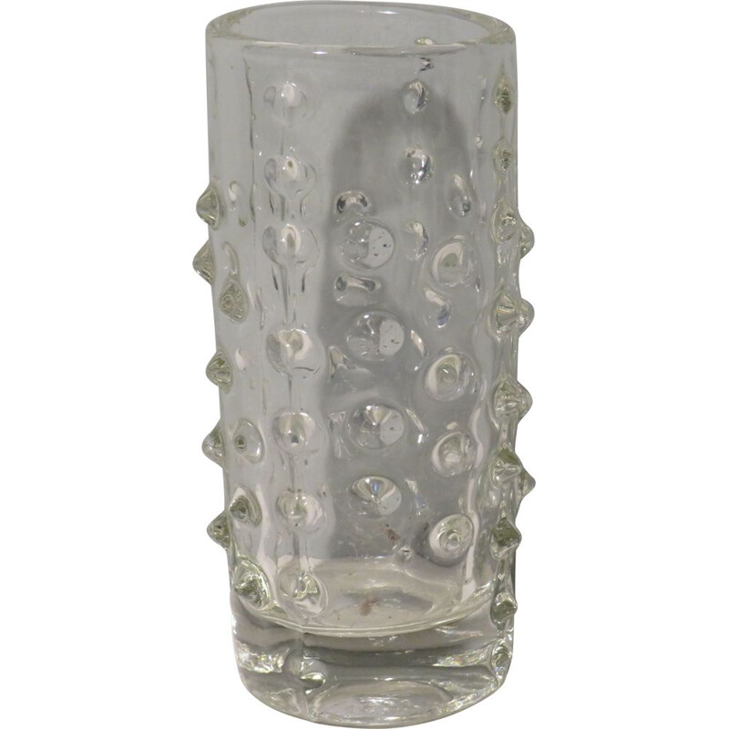 Vase brutaliste vintage en verre transparent de Pavel Panek, 1971