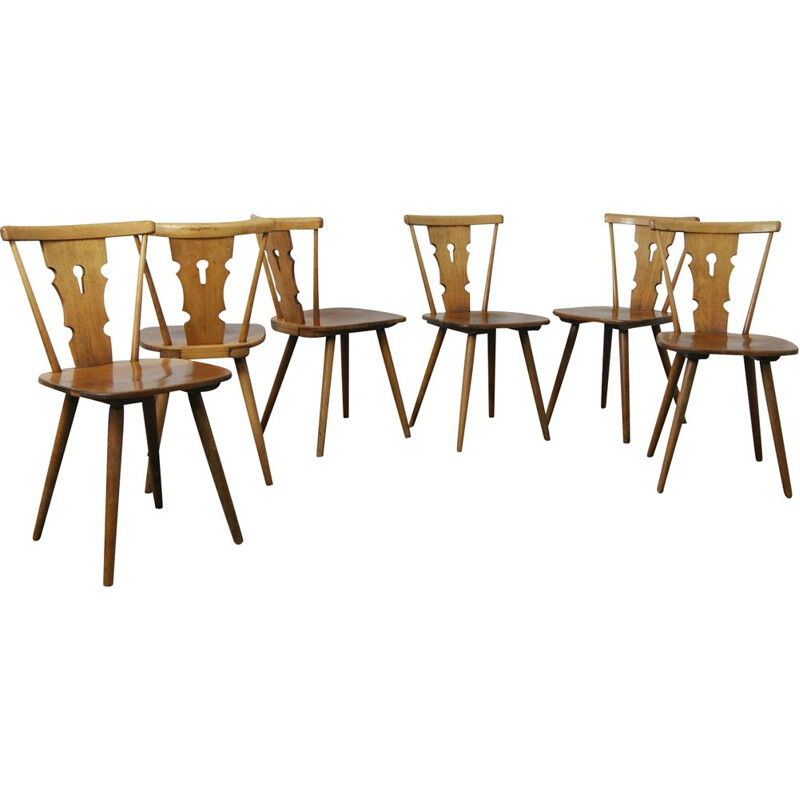 Set of 6 mid-century brutalist beech dining chairs from Bombenstabil, 1960s