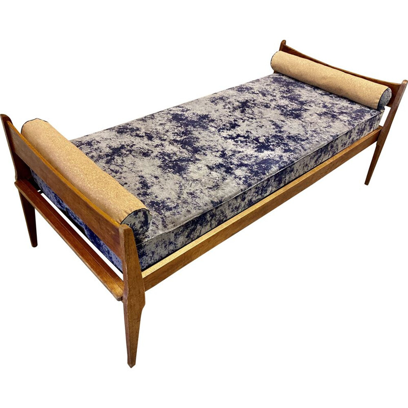 Vintage velvet and grey cork daybed, 1950