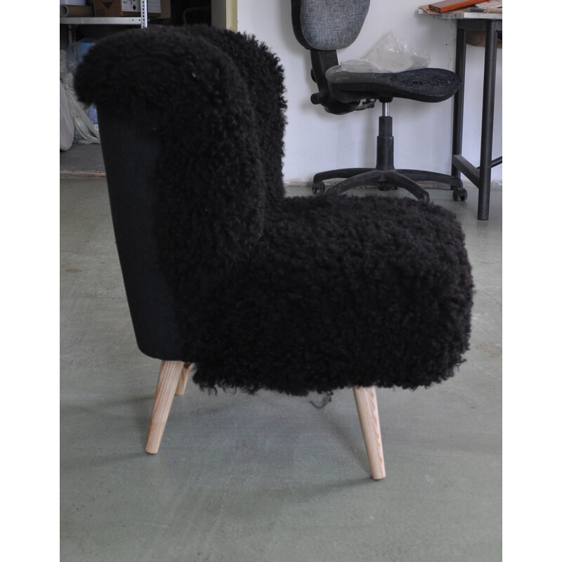 Vintage sheepskin Cocktail Club chair, 1960